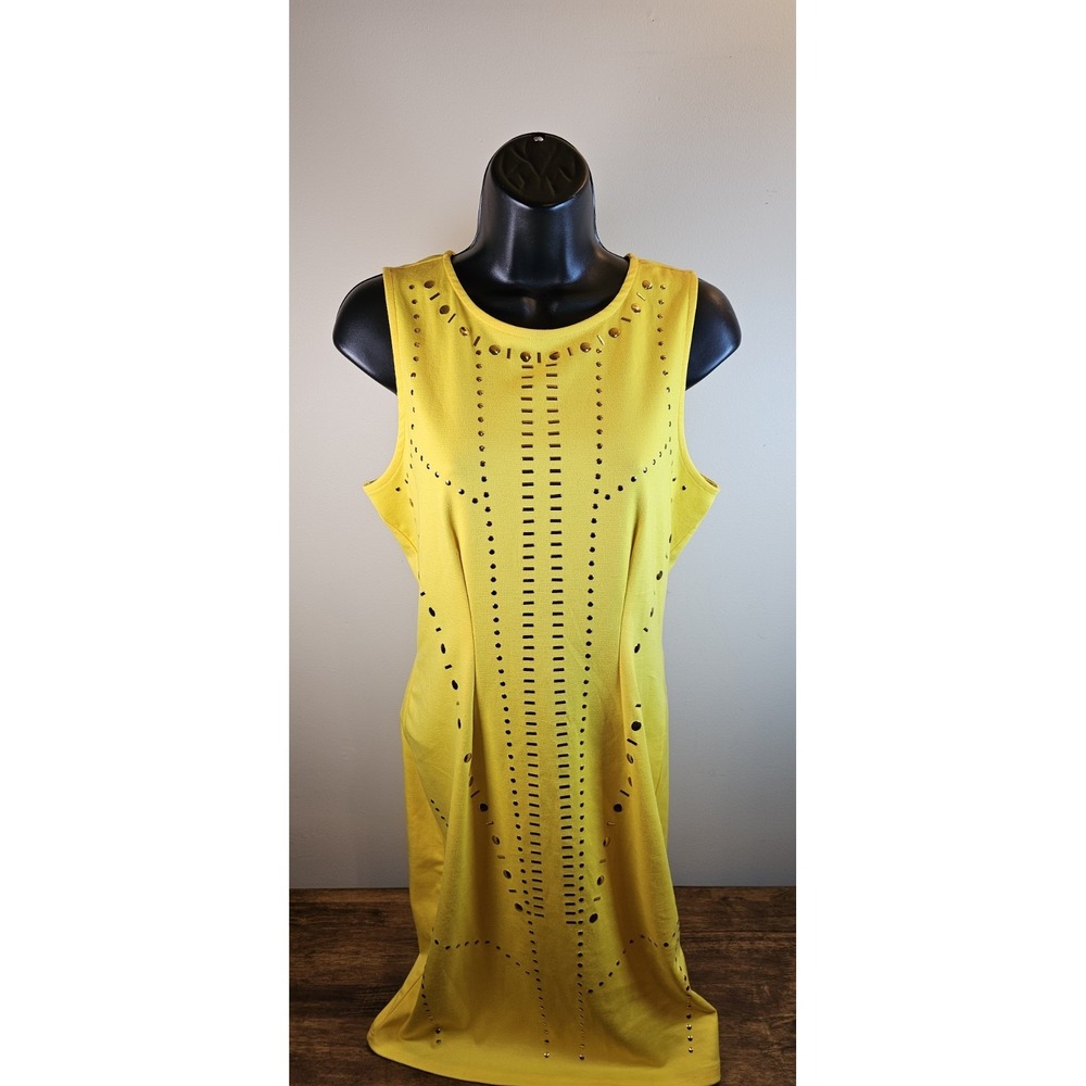 Nicki Minaj Womens Yellow Gold Metal Studded Dress Bodycon Sheath -Size Large